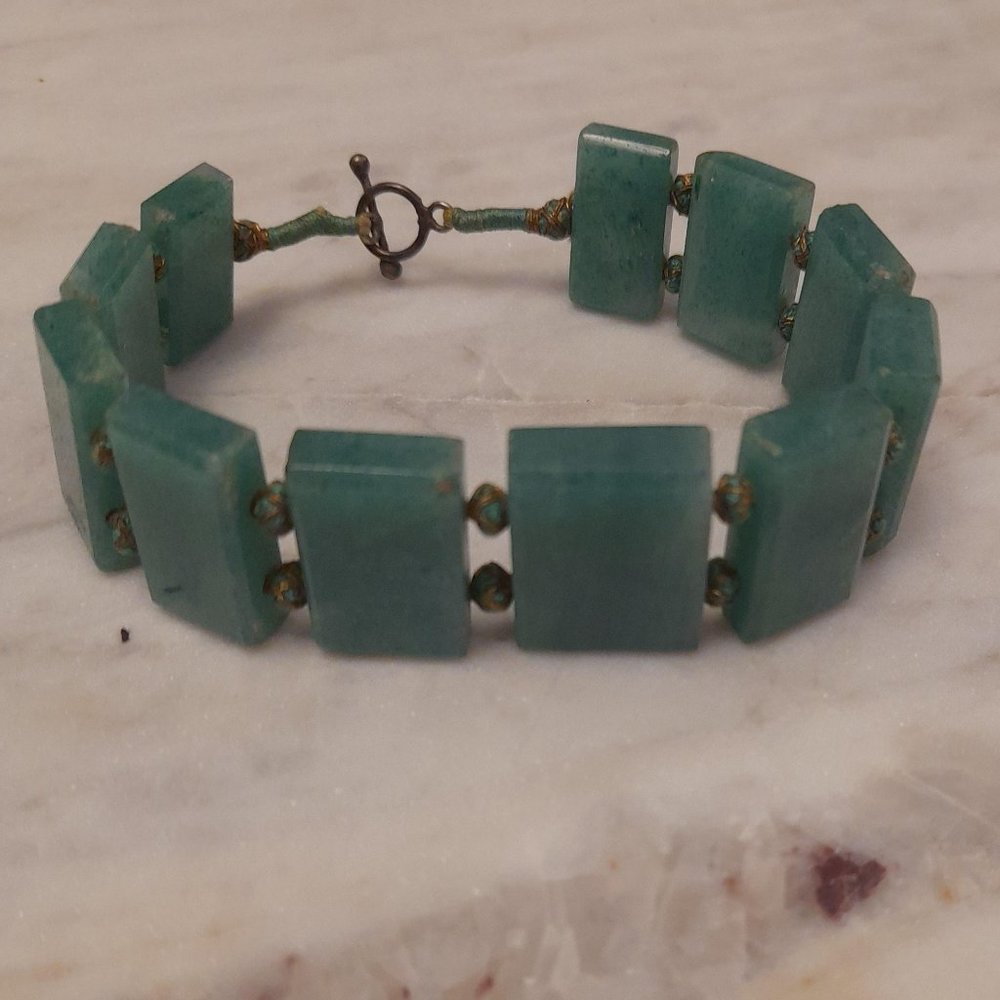 Bracelet with Green Aventurine Stone/ Gold Tone Beads.